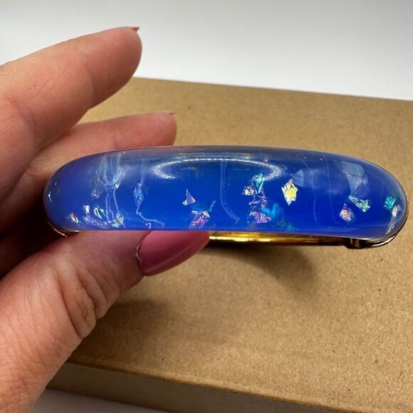 Kara Ross dual sided gold tone rhinestone, blue resin clamper bracelet! - Picture 8 of 12